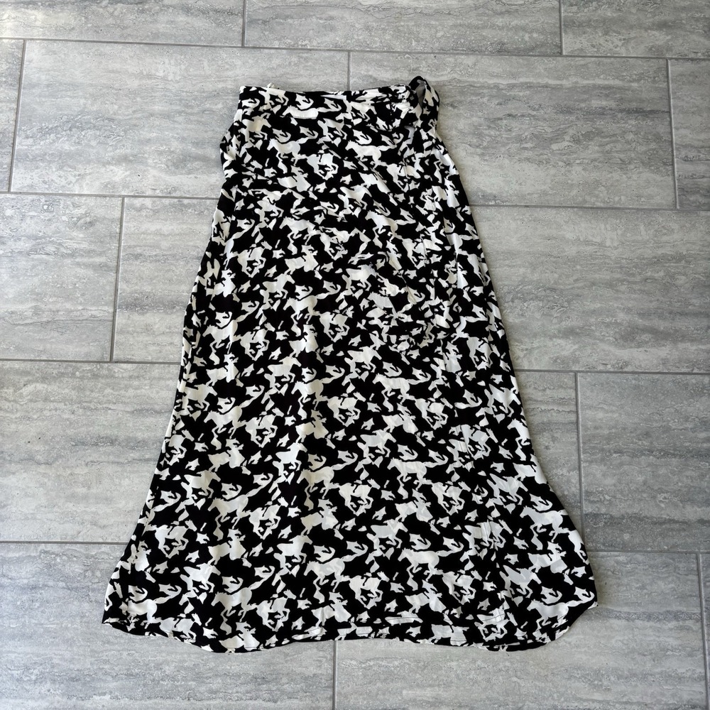 Fabienne Chapot Bobo Wrap Maxi Skirt‎ Black White Western Horse Print Size 4